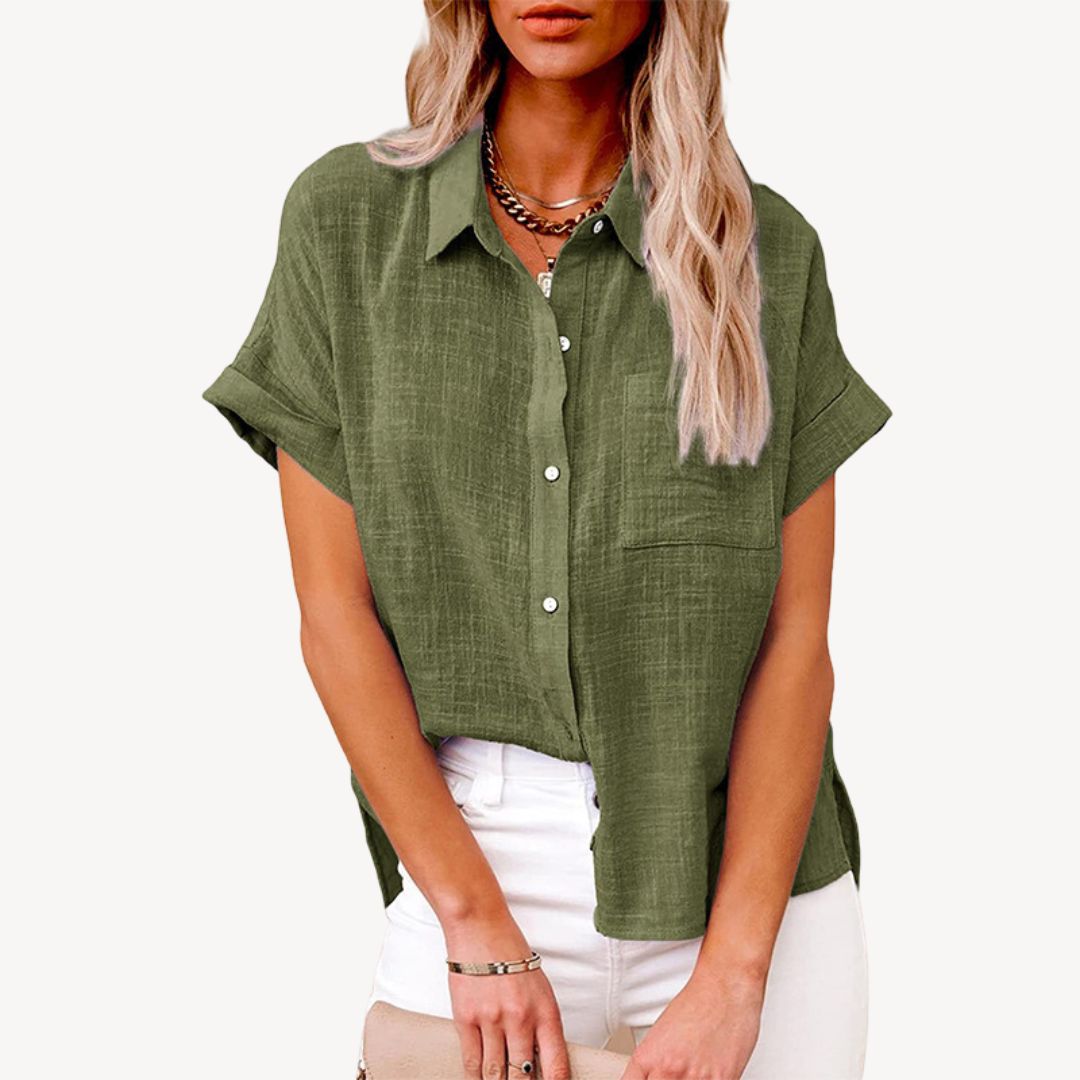 Womens Linen Shirt Short Sleeve Relaxed Fit