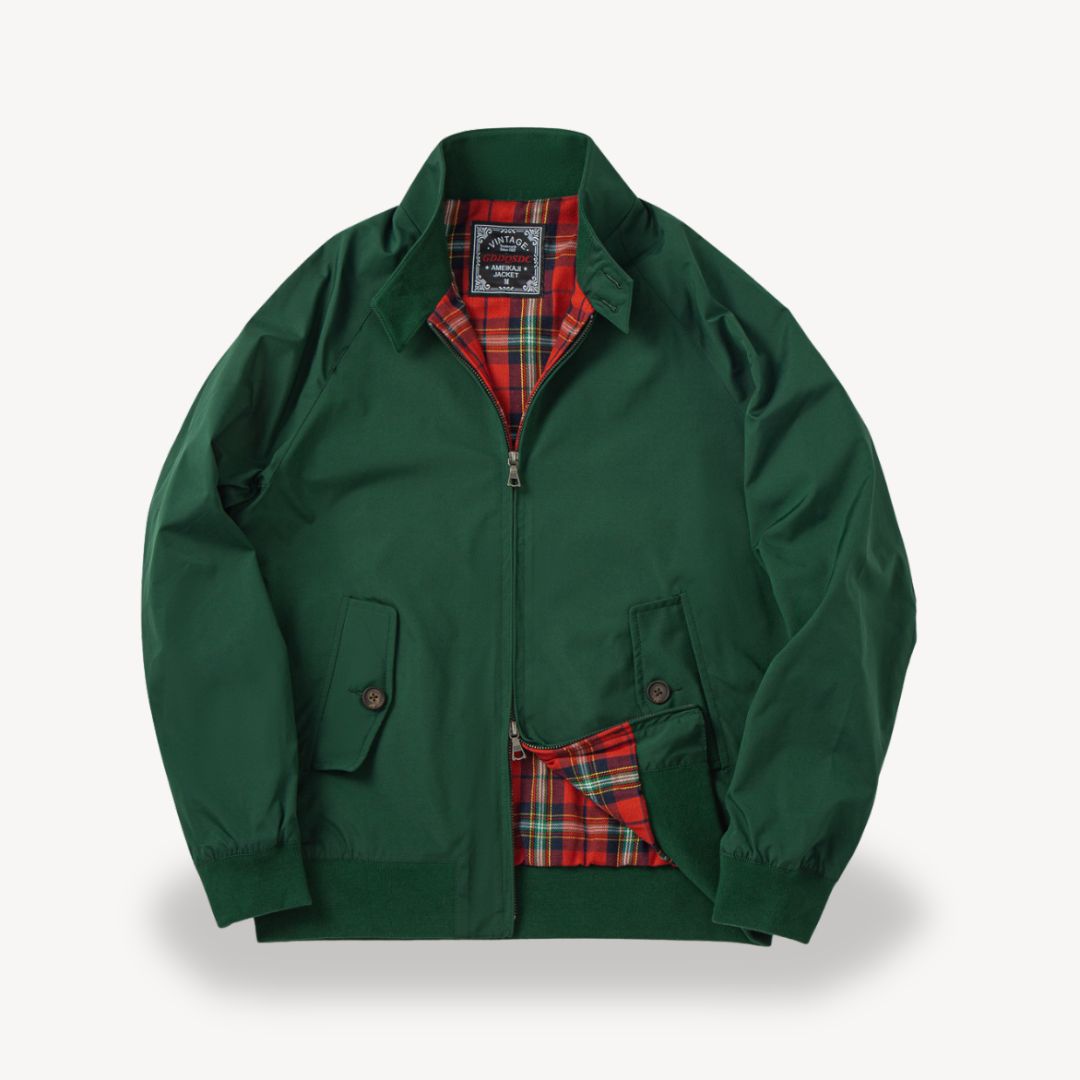 Mens Harrington Jacket with Plaid Lining Classic Fit