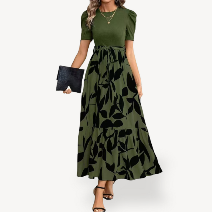 Womens Casual Maxi Dress Short Sleeve Belted Fit