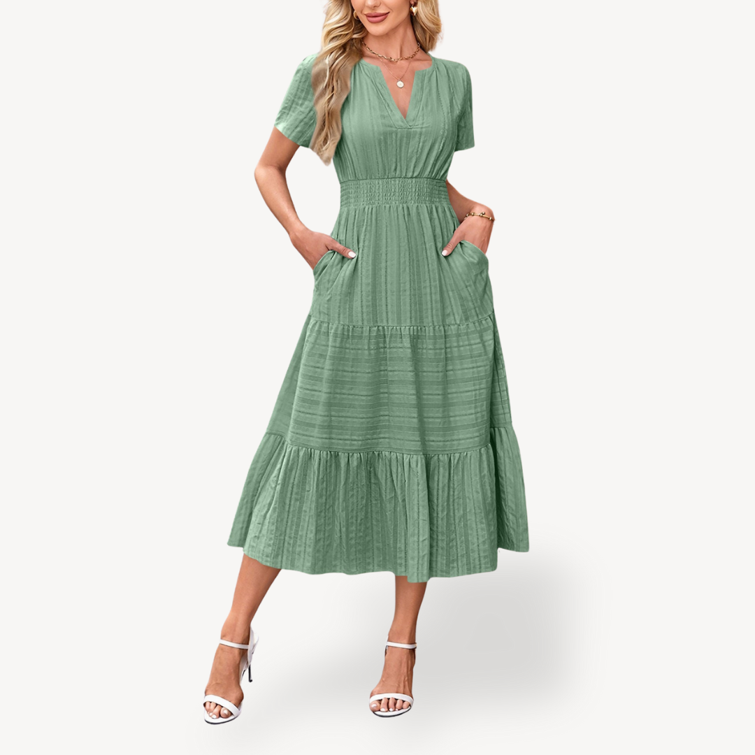 Womens Tiered Midi Dress Relaxed Fit