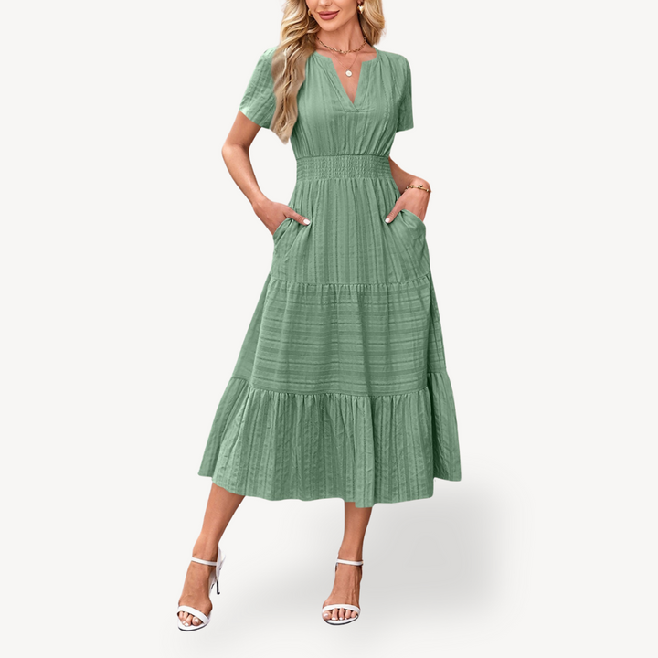 Womens Tiered Midi Dress Relaxed Fit