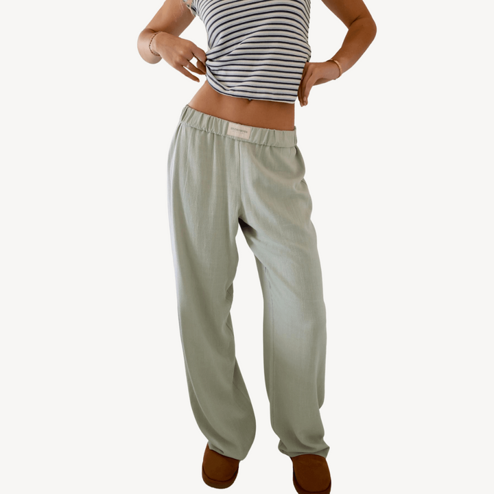 Womens Lounge Pants Linen Blend Relaxed Fit