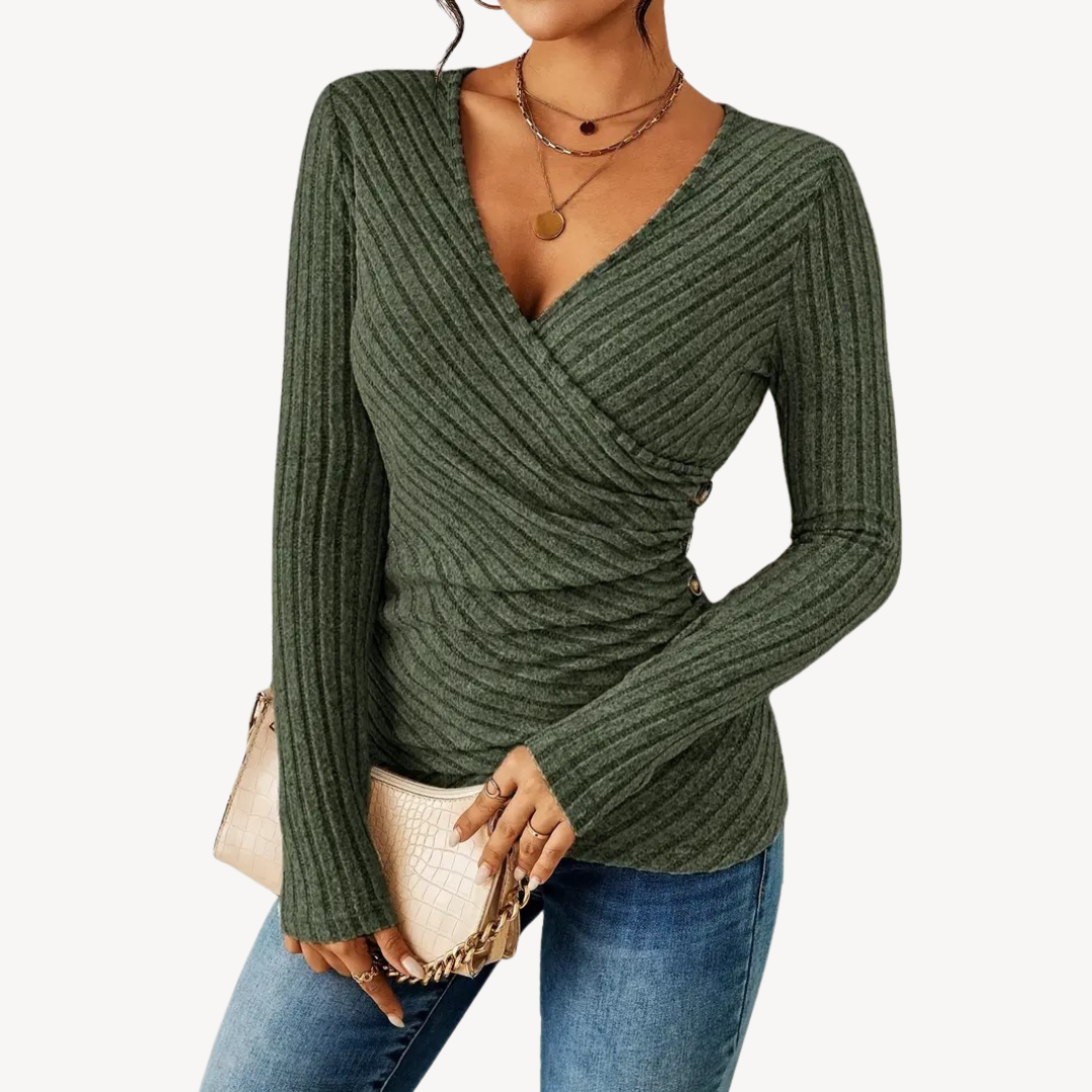 Womens Ribbed V-Neck Top Short Sleeve - BritishMode