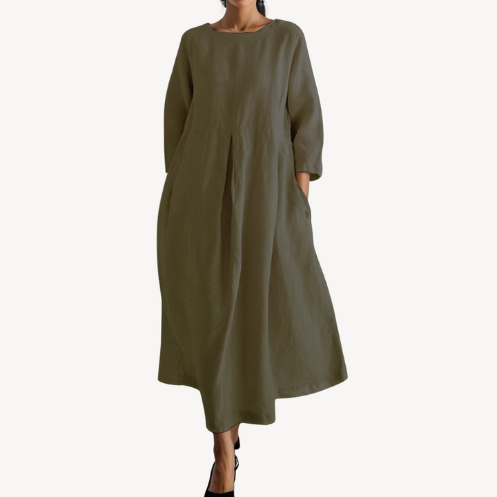 Womens Linen Maxi Dress Casual Loose Fit with Pockets