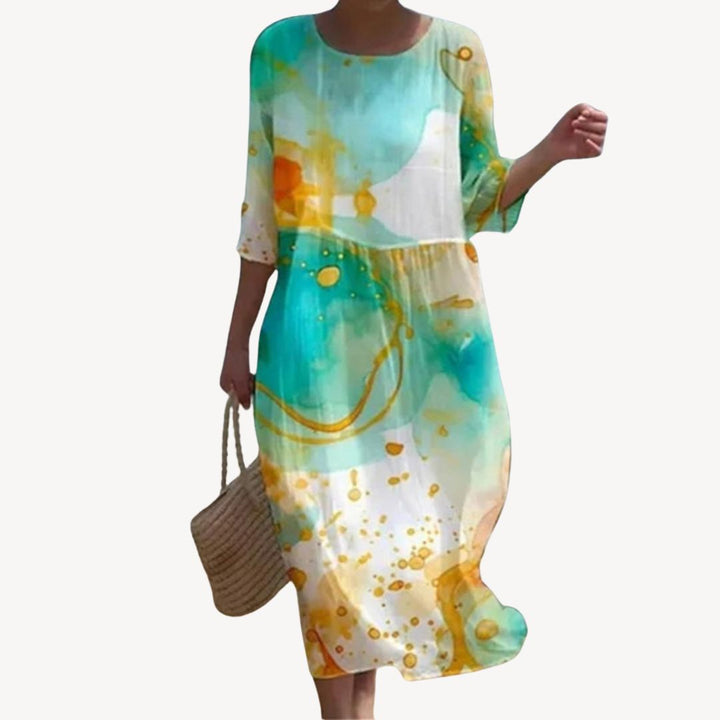 Womens Midi Dress Printed Sleeves