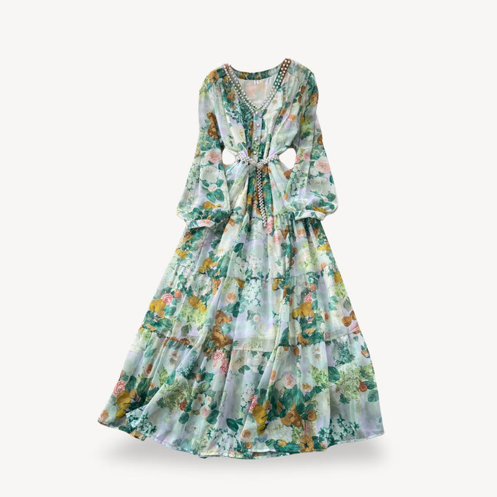 Womens Maxi Dress Floral Pattern Long Sleeve