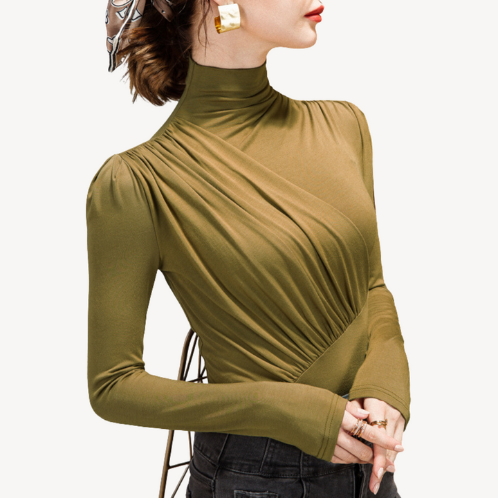 Womens Pleated Top Long Sleeve Relaxed Fit