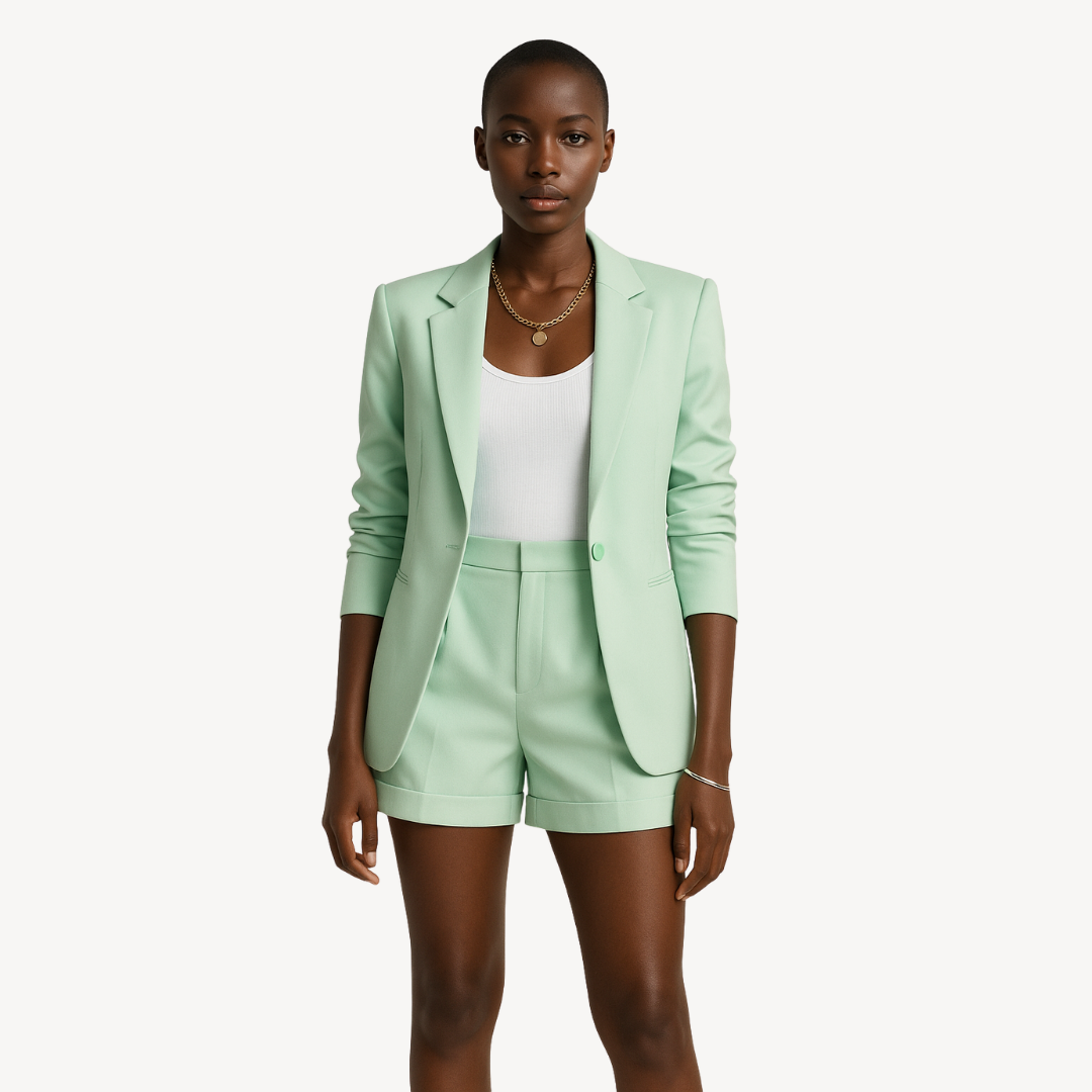 Womens Blazer and Shorts Set Polyester Casual Fit