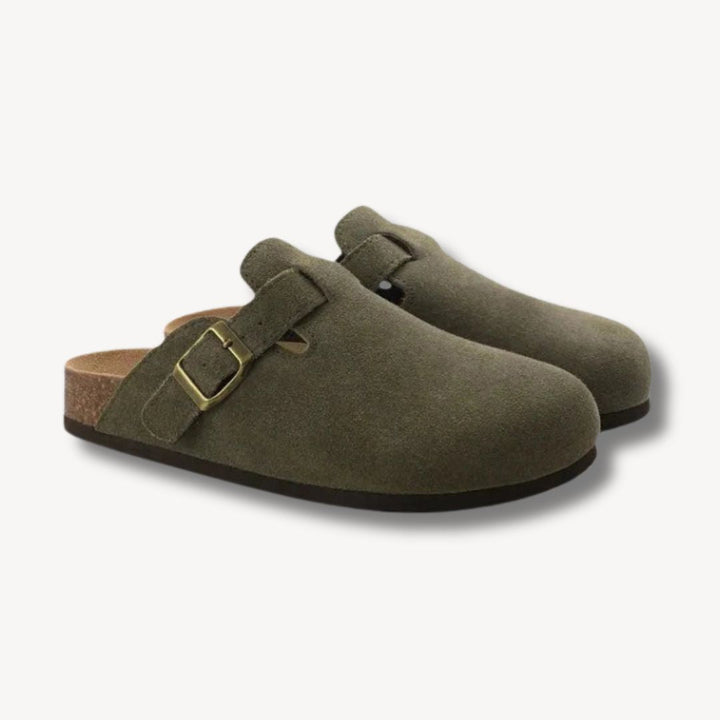 Unisex Suede Clogs with Buckle Closure