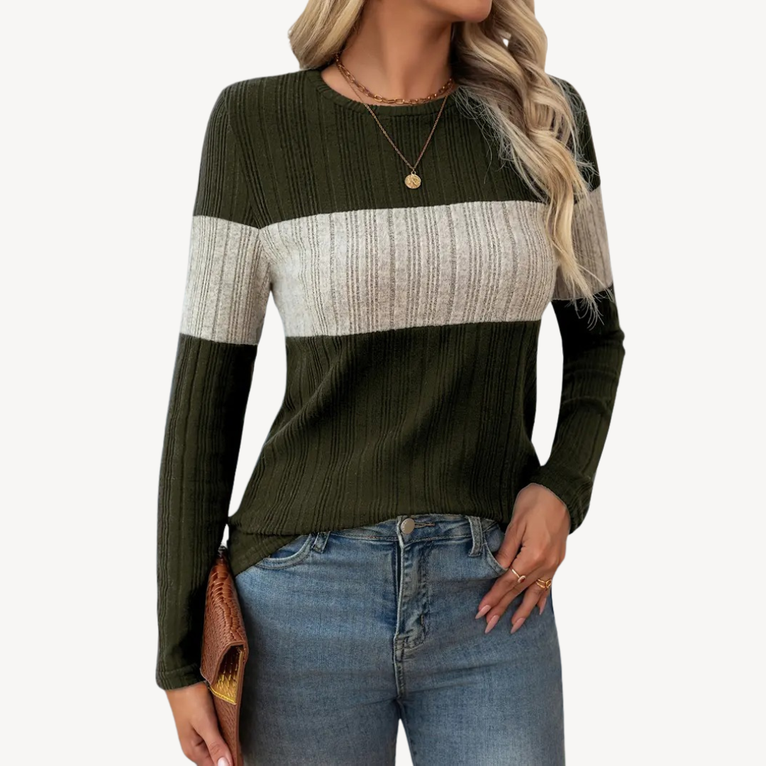 Womens Long Sleeve Top Striped Pattern Regular Fit