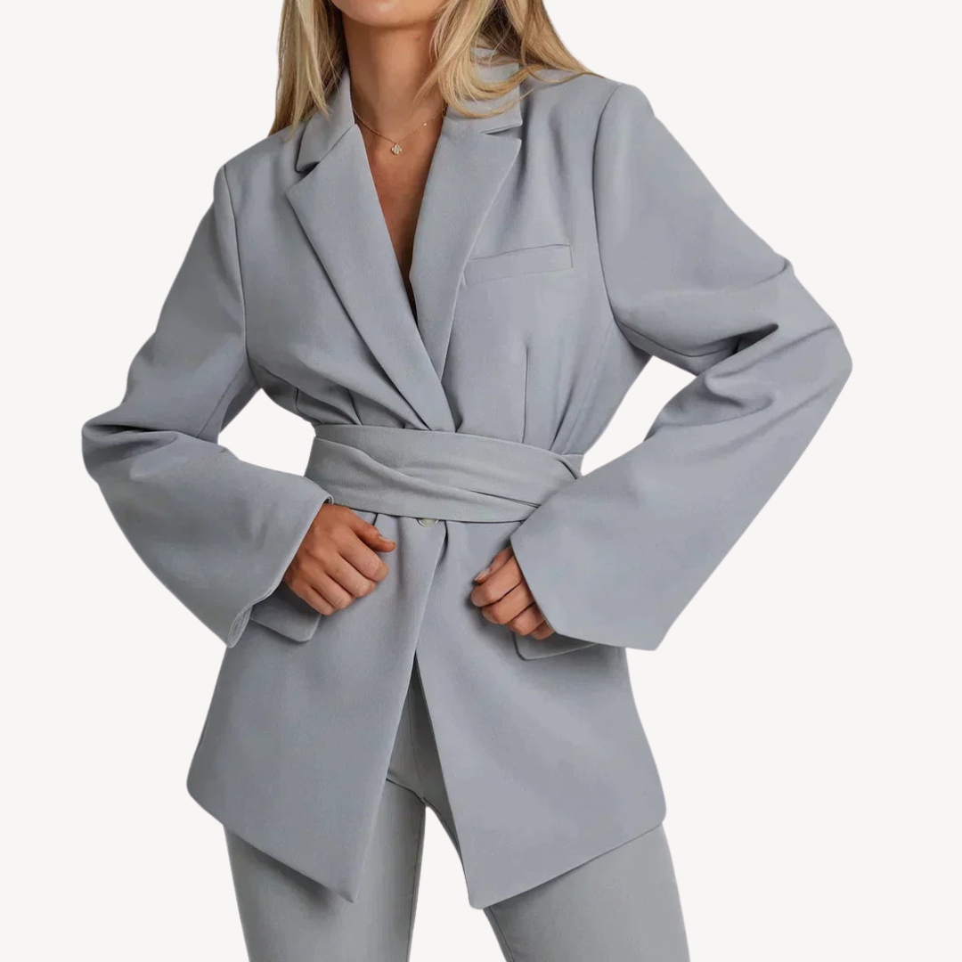 Womens Blazer with Belt Tailored Suit Jacket