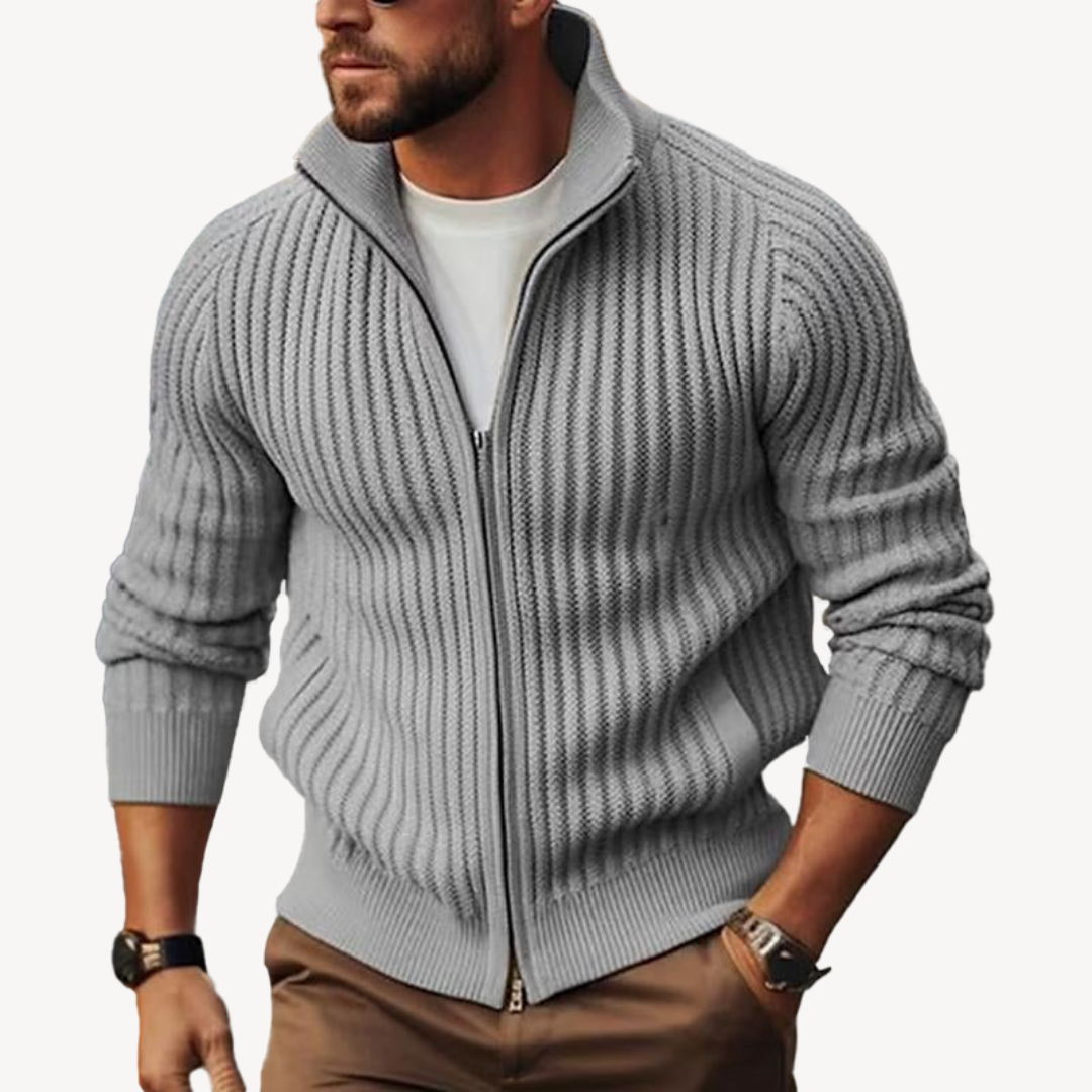 Mens Sweater Jacket Ribbed Zip-Up