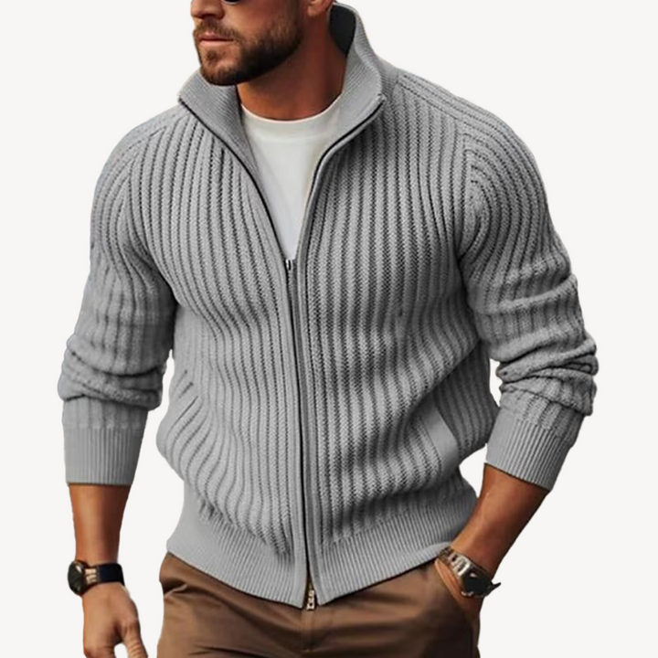 Mens Sweater Jacket Ribbed Zip-Up