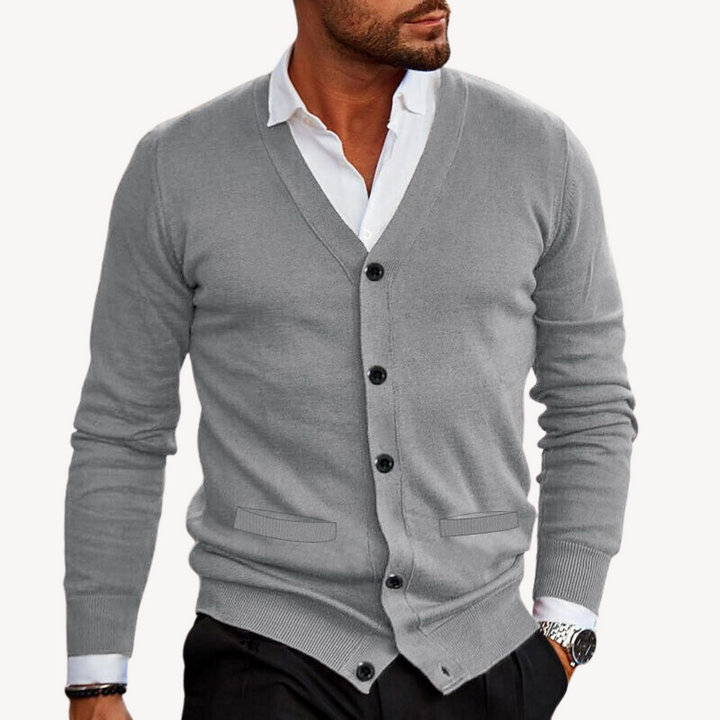 Mens Cardigan V-Neck Button-Down Knit