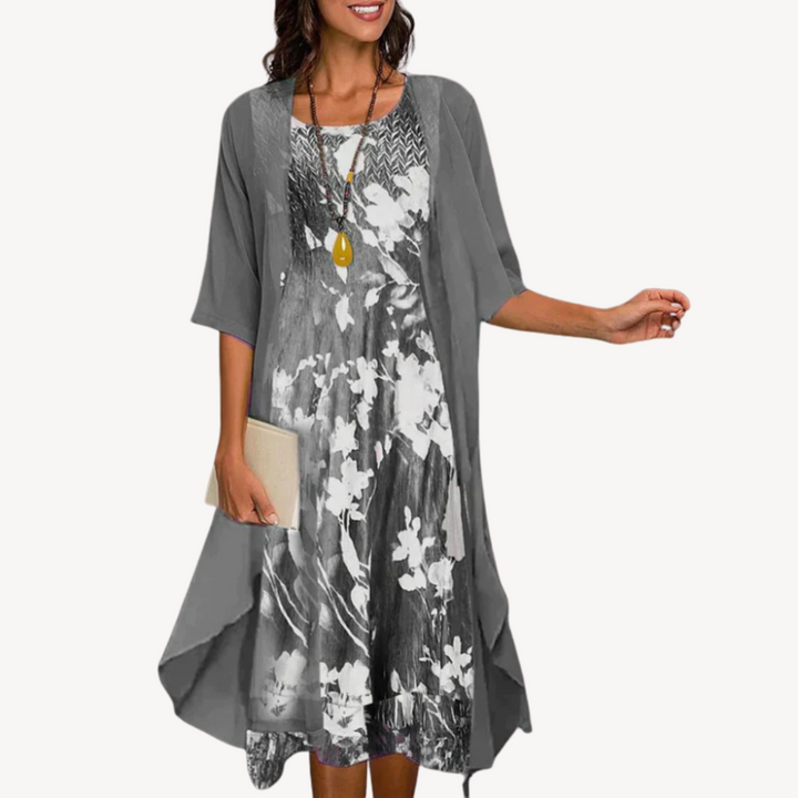 Womens Dress Set Chiffon Floral Print - BritishMode