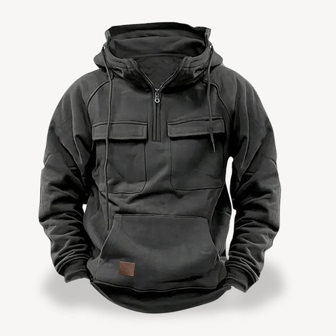 Mens Cargo Hoodie Fleece Material Relaxed Fit