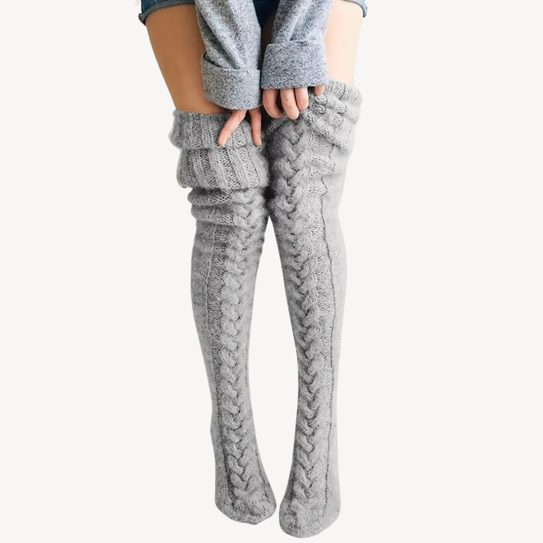 Womens Knit Thigh High Socks Stretch Fit