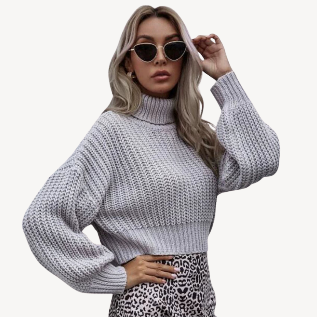 Womens Cropped Knit Sweater Ribbed Fit
