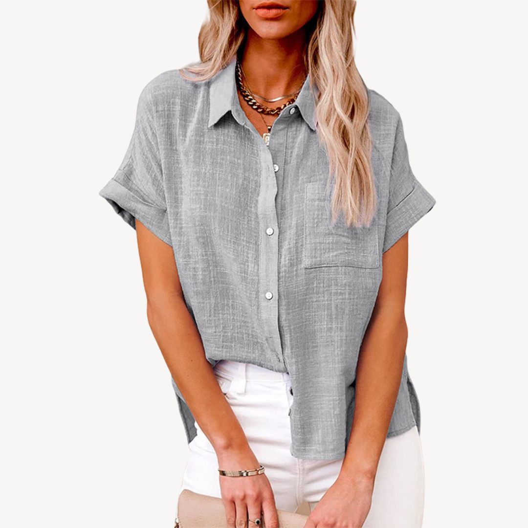 Womens Linen Shirt Short Sleeve Relaxed Fit