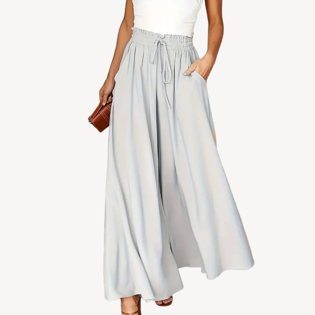 Womens Wide-Leg Trousers with Drawstring Waist