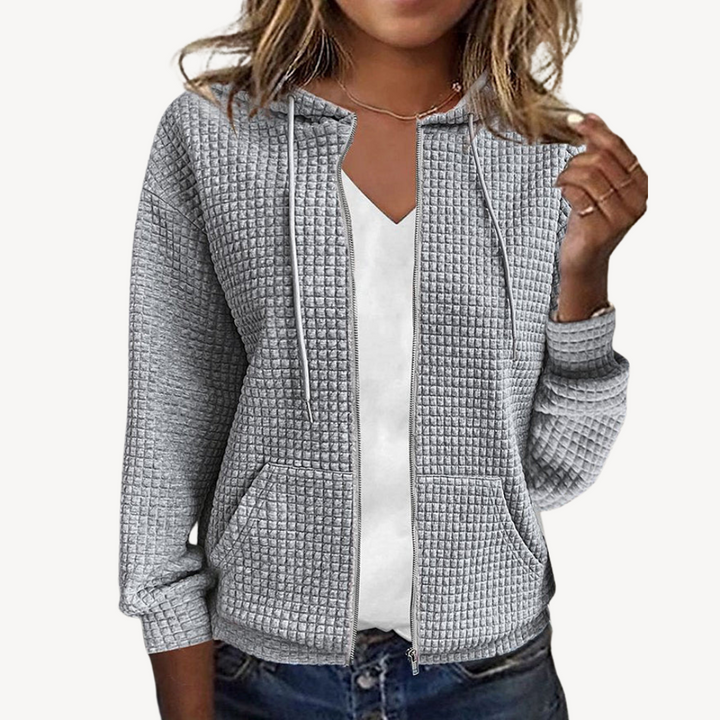 Womens Waffle Knit Hoodie Zip-Up Jacket