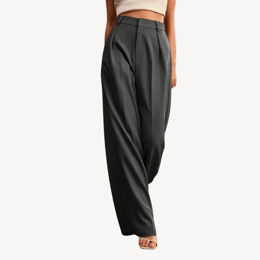 Womens High-Waisted Pleated Trousers Relaxed Fit - BritishMode