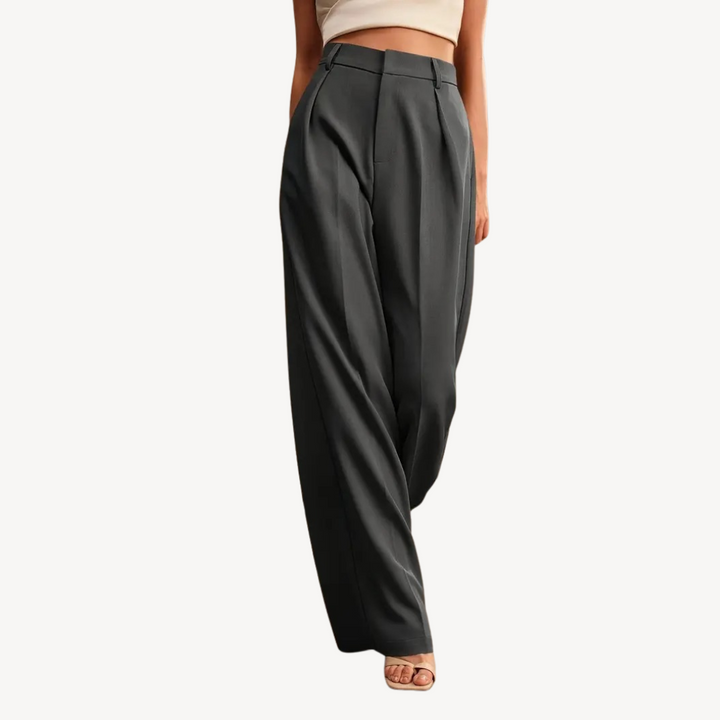 Womens High-Waisted Pleated Trousers Relaxed Fit - BritishMode
