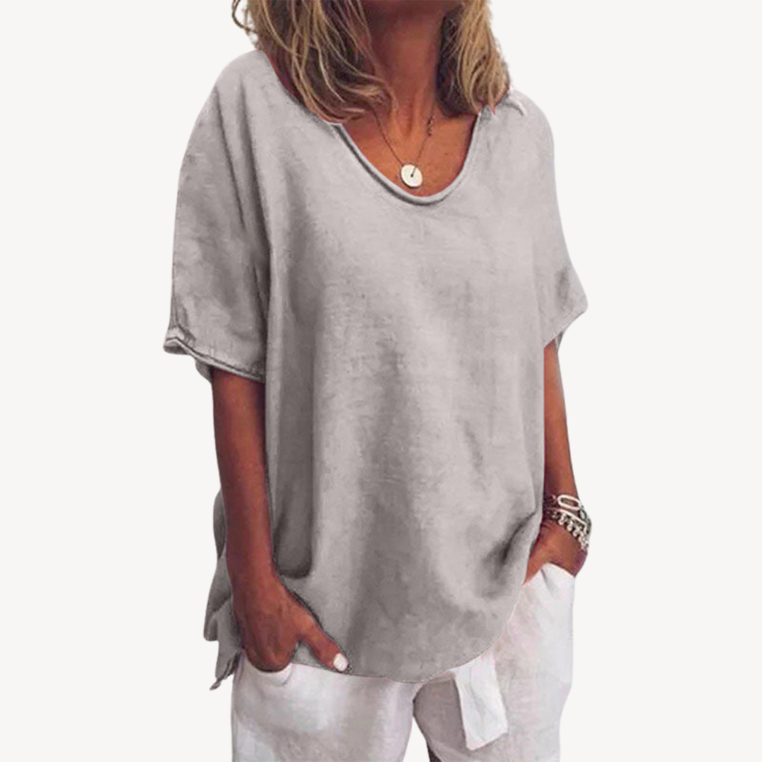 Womens Casual T-Shirt Linen Blend Relaxed Fit - BritishMode