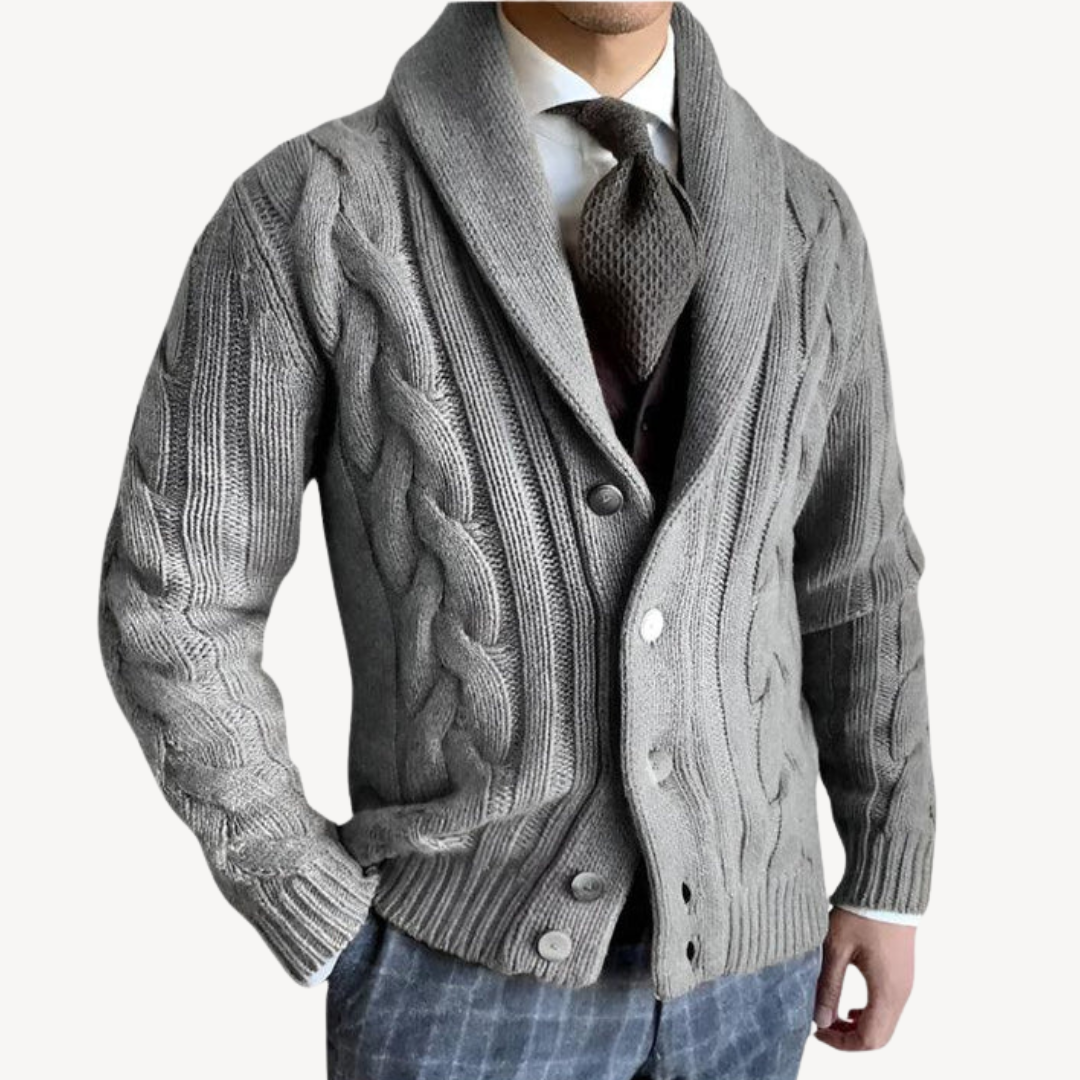 Mens Cable Knit Cardigan with Shawl Collar