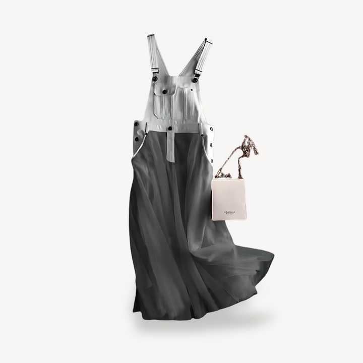 Womens Denim Overall Dress Maxi Length