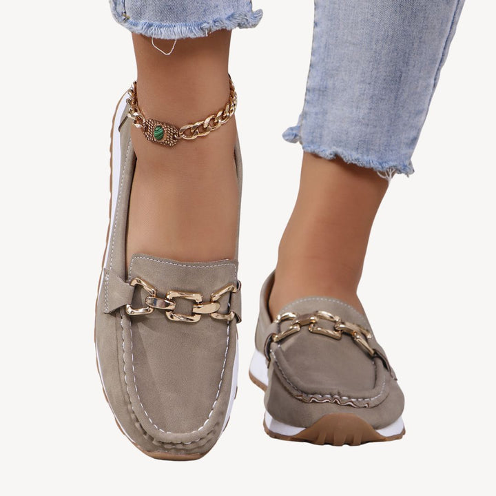 Womens Orthopedic Suede Loafers with Chain Detail