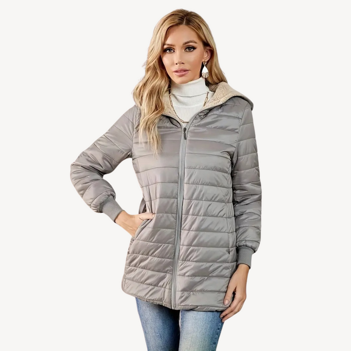 Womens Quilted Jacket with Faux Fur Lining Hooded