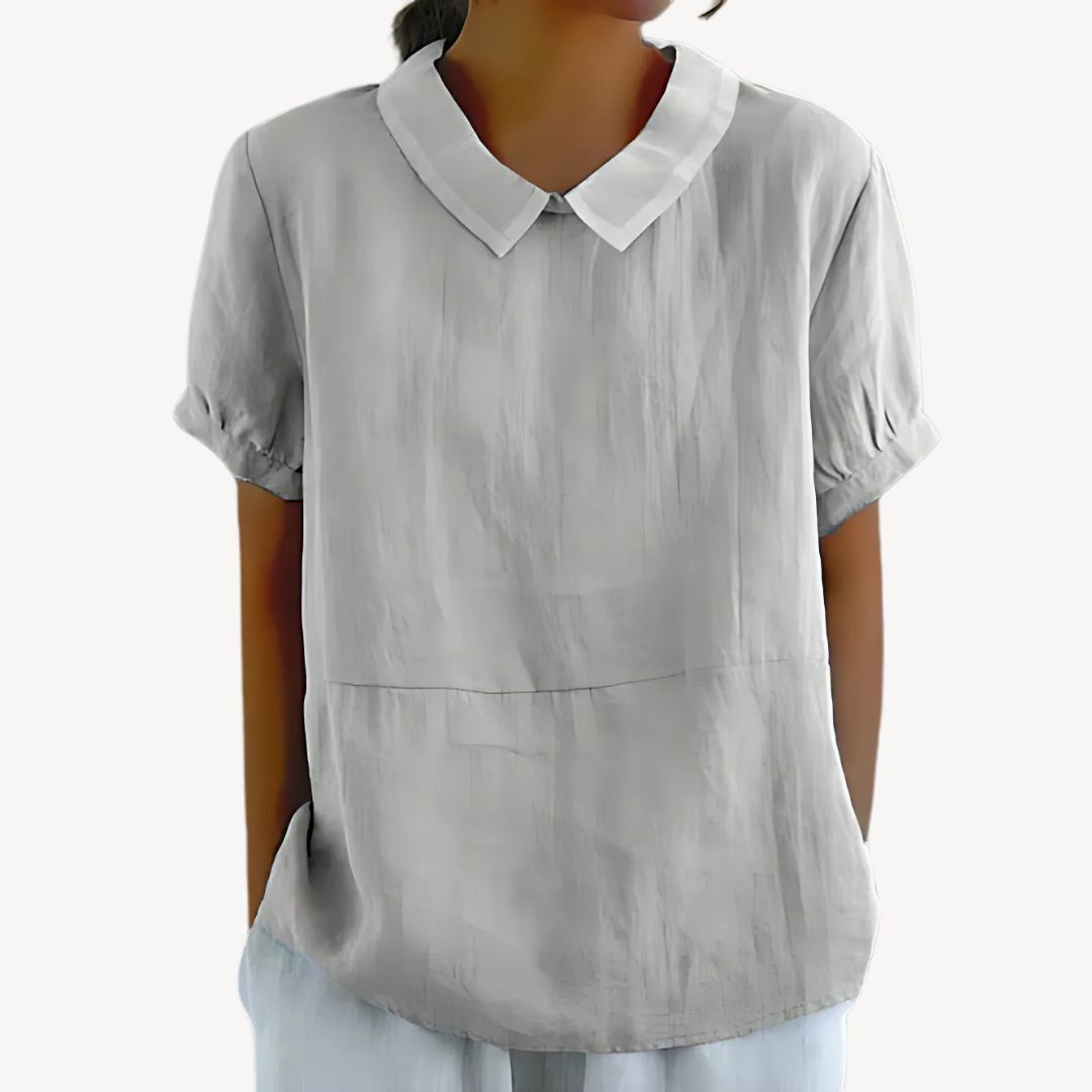 Womens Blouse Linen Blend Collared Style