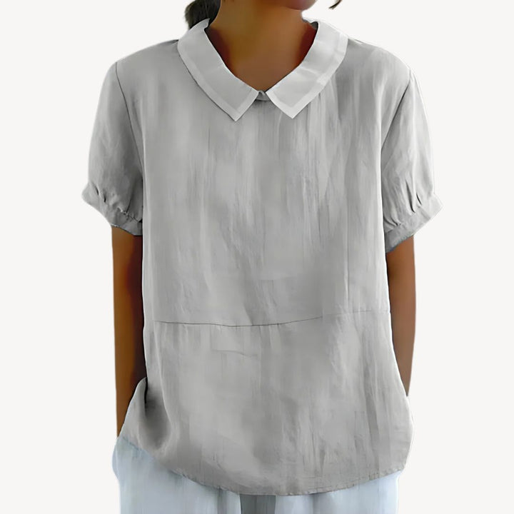 Womens Blouse Linen Blend Collared Style