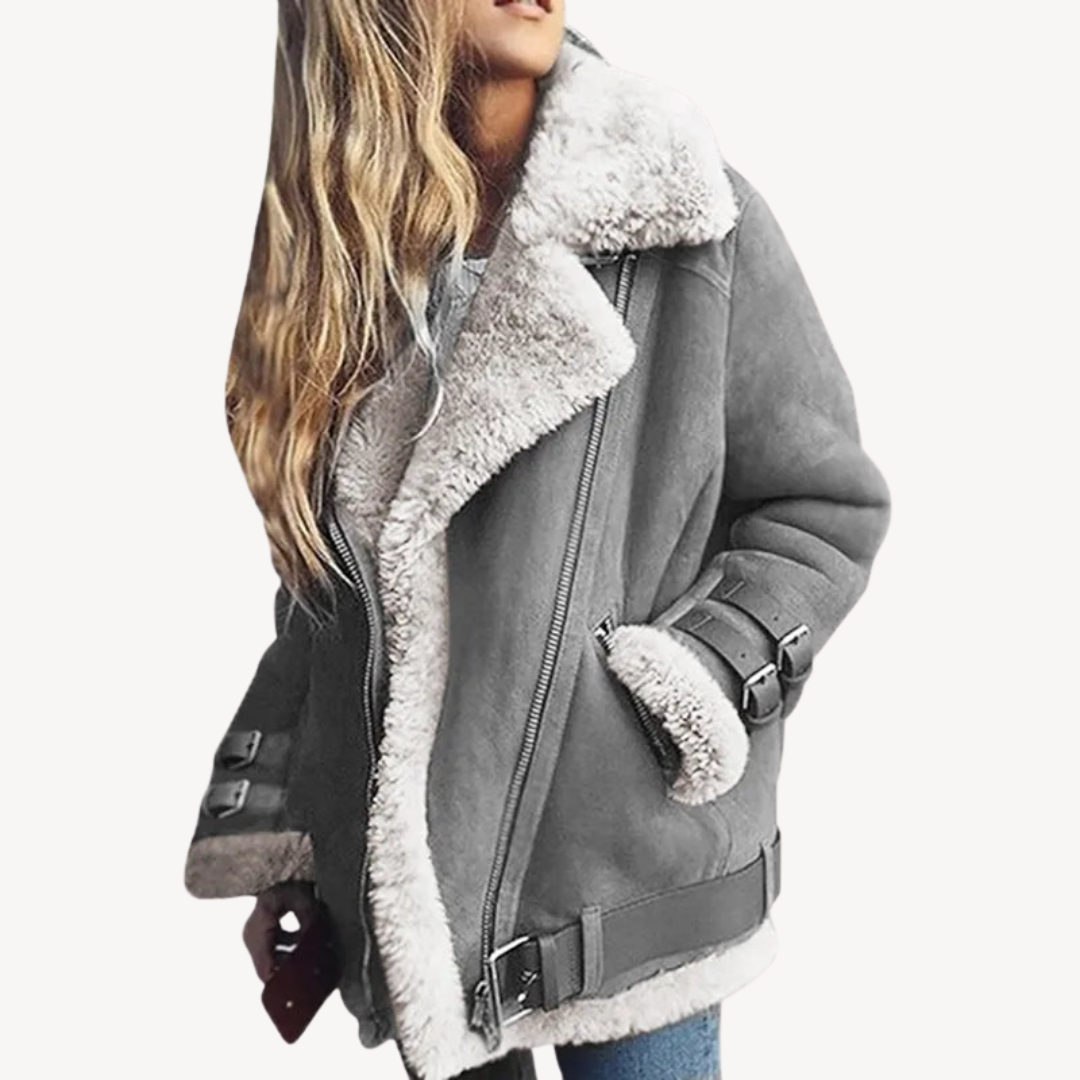Womens Biker Jacket Shearling Lined Classic Fit