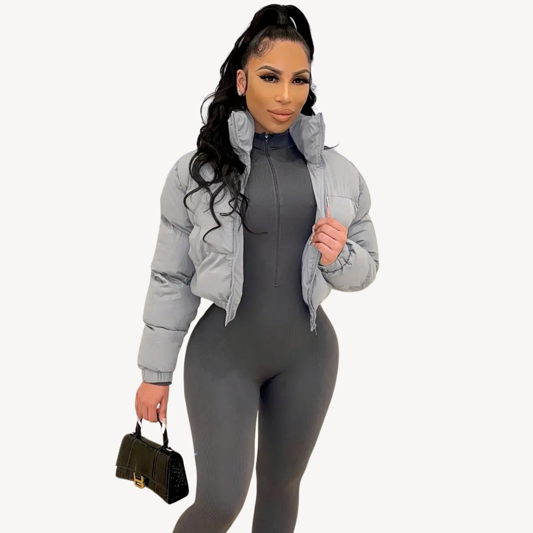 Womens Cropped Puffer Jacket with Zip Closure - BritishMode