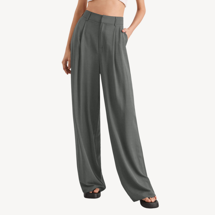 Womens Wide Leg Pants Polyester Pleated