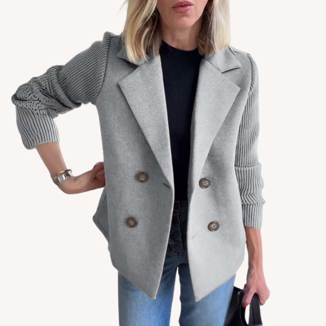 Womens Knit Wool Blend Blazer Double-Breasted Fit