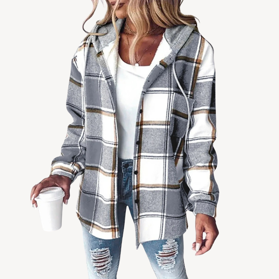 Unisex Hooded Shirt Jacket Plaid Pattern
