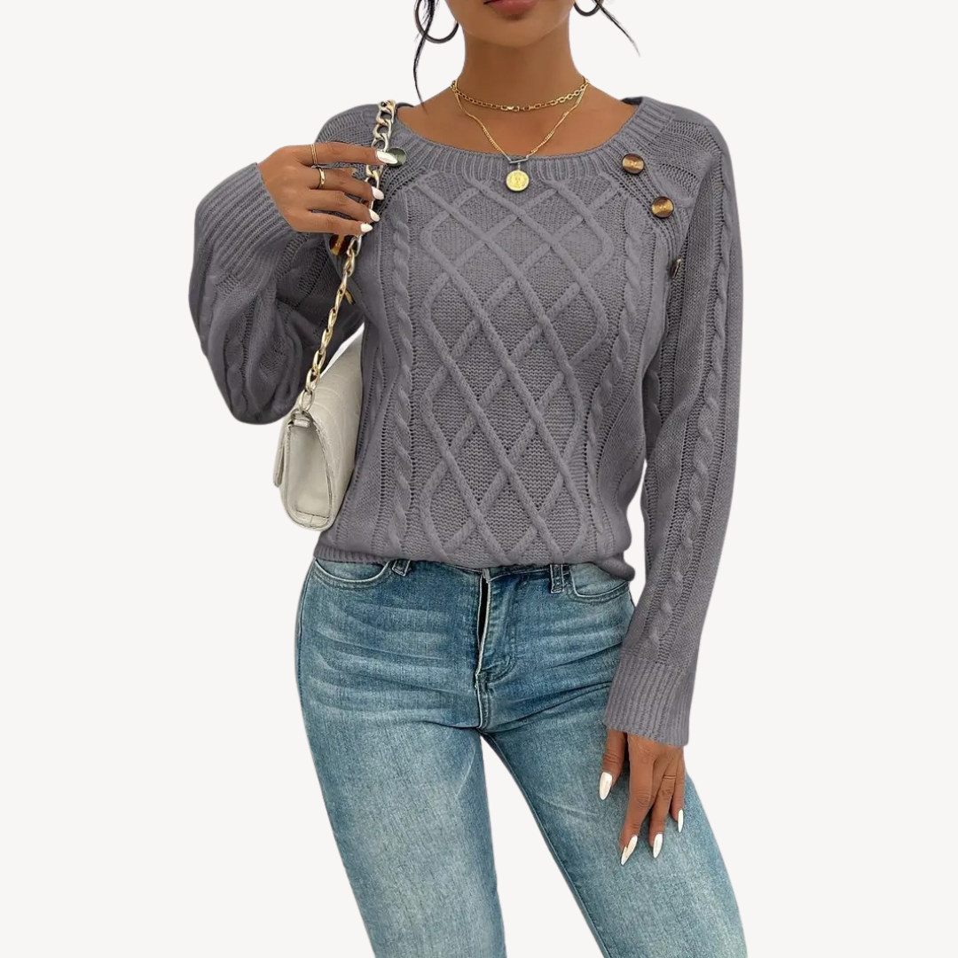 Womens Sweater with Button Detail Crewneck