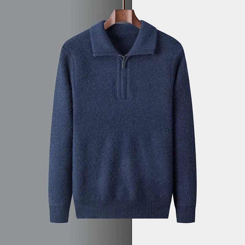 Mens Zip-Up Sweater with Ribbed Cuffs and Collar