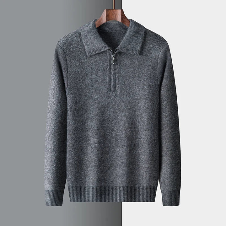 Mens Zip-Up Sweater with Ribbed Cuffs and Collar