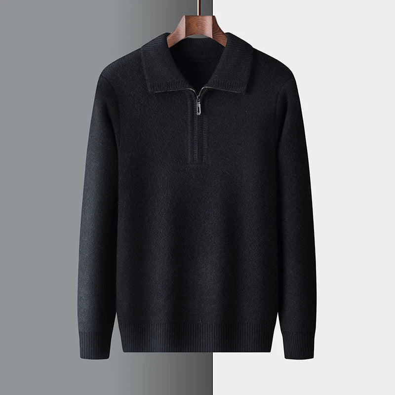 Mens Zip-Up Sweater with Ribbed Cuffs and Collar