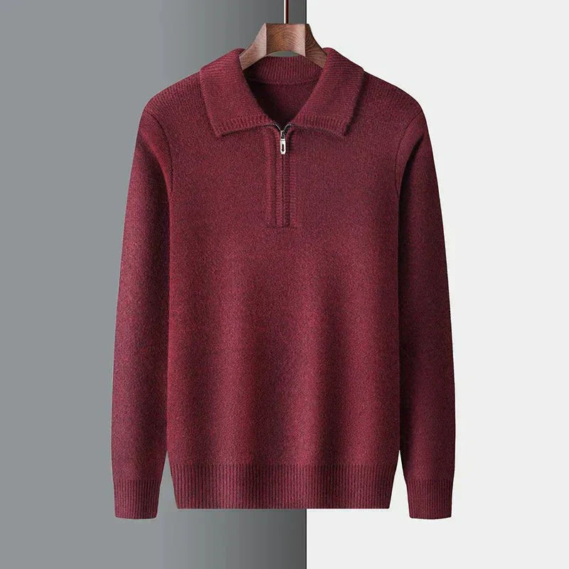 Mens Zip-Up Sweater with Ribbed Cuffs and Collar - BritishMode