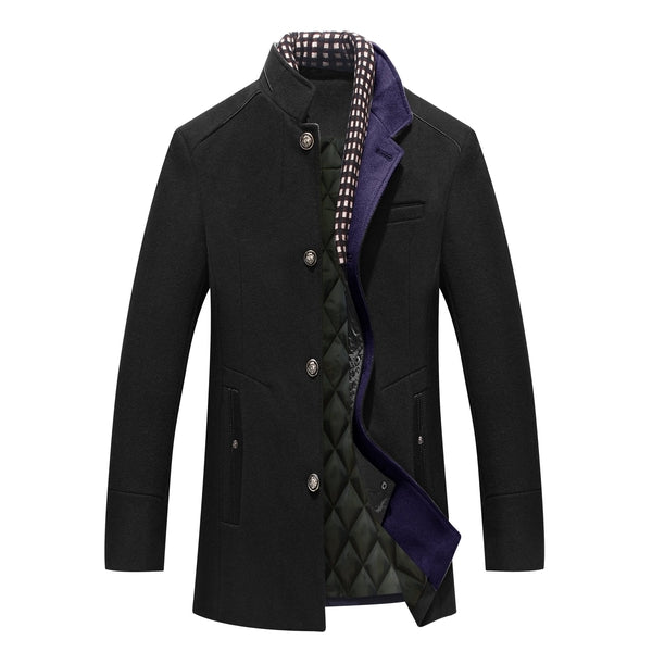 Mens Wool Coat Mandarin Collar Classic Fit