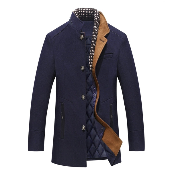 Mens Wool Coat Mandarin Collar Classic Fit