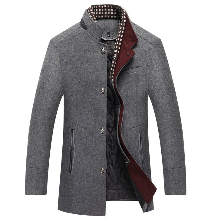 Mens Wool Coat Mandarin Collar Classic Fit