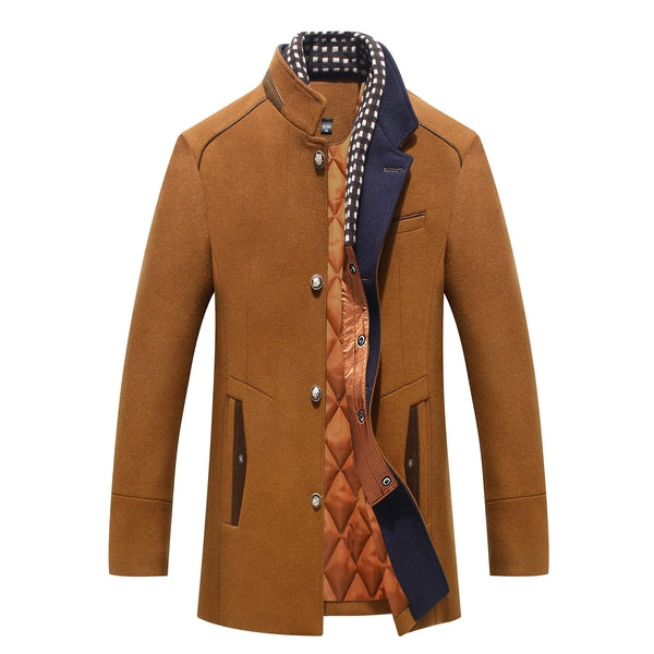 Mens Wool Coat Mandarin Collar Classic Fit - BritishMode