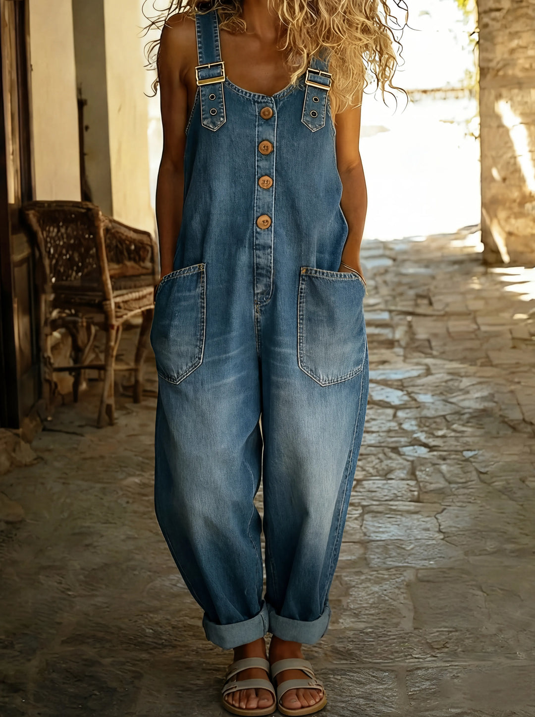 Womens Denim Jumpsuit Casual Adjustable Buckle Strap Fit - BritishMode