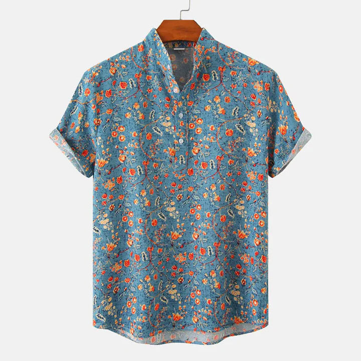 Mens Henley T-Shirt Cotton Graphic Print